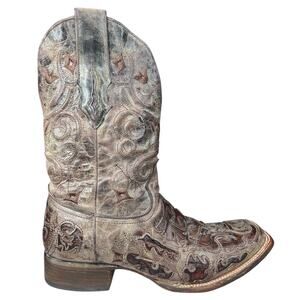 Corral Men’s Tabac Chocolate Caiman Leather Inlay Western Cowboy Boot Size 11 D